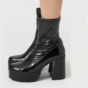 Vinyl Platform Ankle Boots